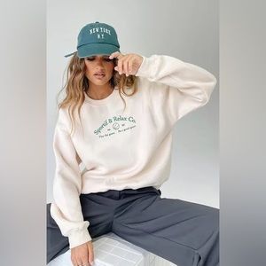 Princess Polly Oversized Cream & Green Crewneck Sweatshirt